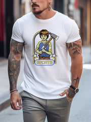 Men's Printed Leisure Sports T shirt Round Neck Tee Shirt for Summer