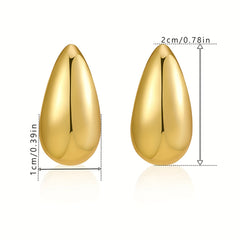 Melon Seed Water Drop Stud Earrings Minimalist Golden Silver Chunky