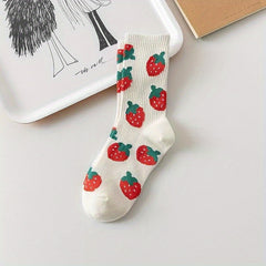 Heart & Strawberry Print Socks Women's Stockings