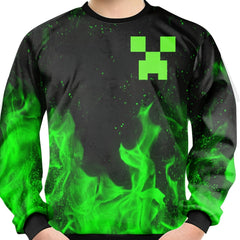 Green Flame Print Kid's Sweatshirt Unisex Pullover Causal Long Sleeve Top