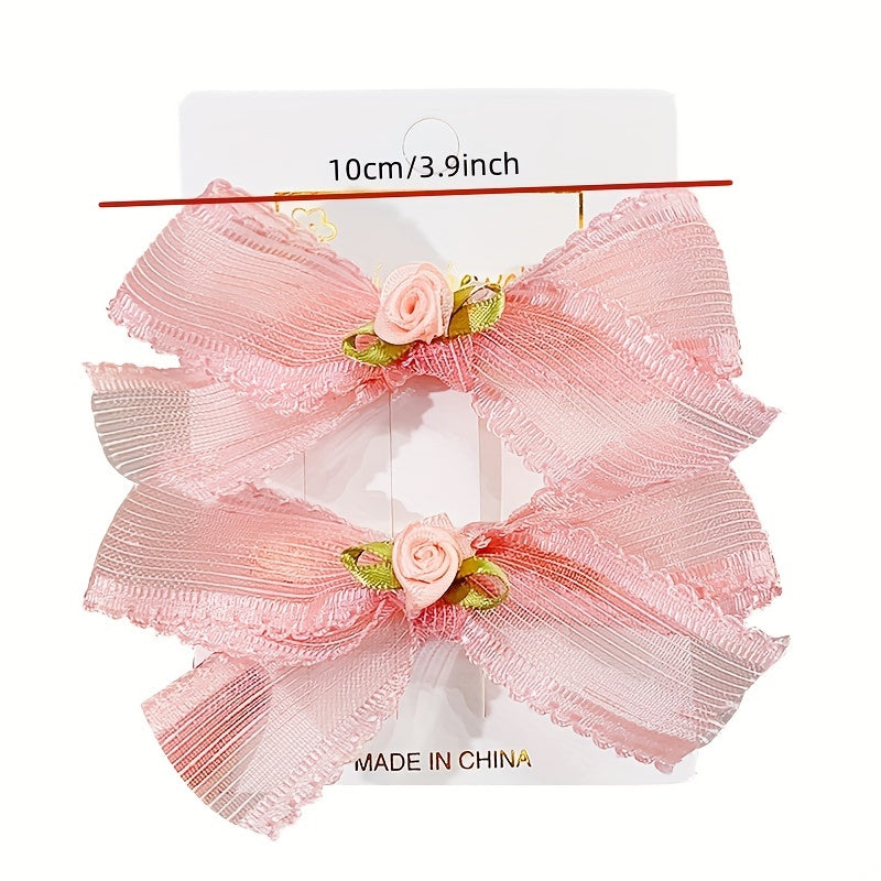 Mesh Bow Flowers Hair Clips for Girls Party Accessories