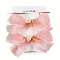 Mesh Bow Flowers Hair Clips for Girls Party Accessories