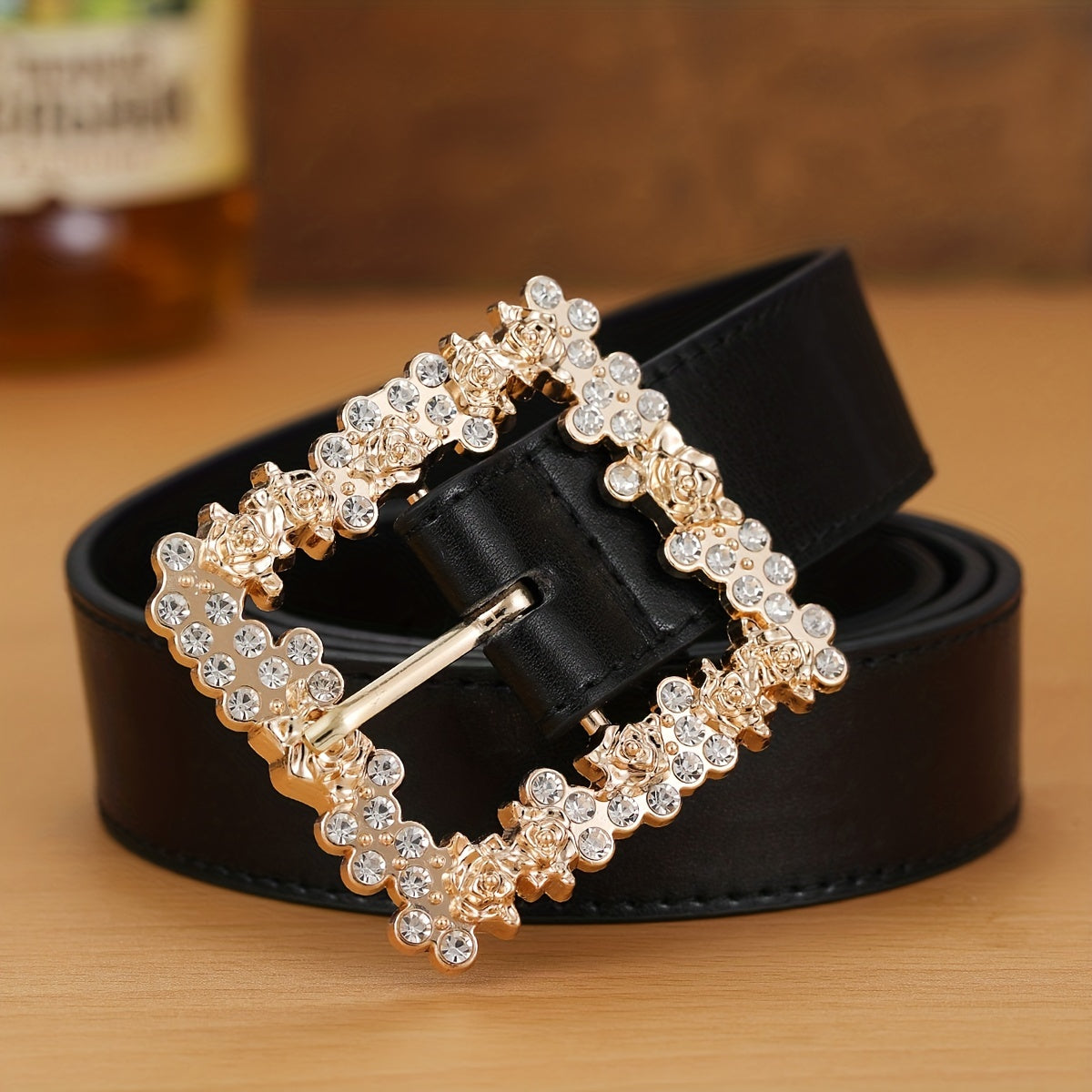 Crystal Buckle Belt PU Leather Jeans Pants Belt for Women
