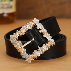 Crystal Buckle Belt PU Leather Jeans Pants Belt for Women