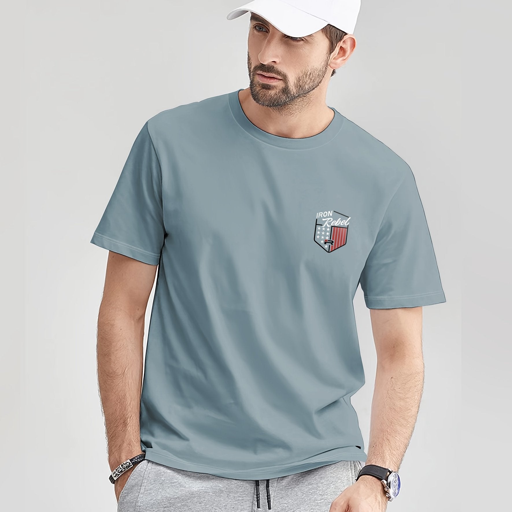 Retro Pattern Print Men's Graphic Crew Neck Active T shirt