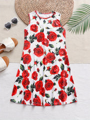 Girls Flower Graphic Sleeveless Dress for Summer Party