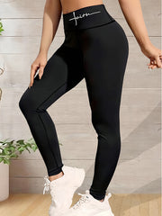 Sports Leggings Women's Plus Letter Print High Rise Skinny Pants