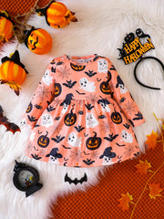 Cartoon Graphic Baby Girls Dress for Halloween & Christmas
