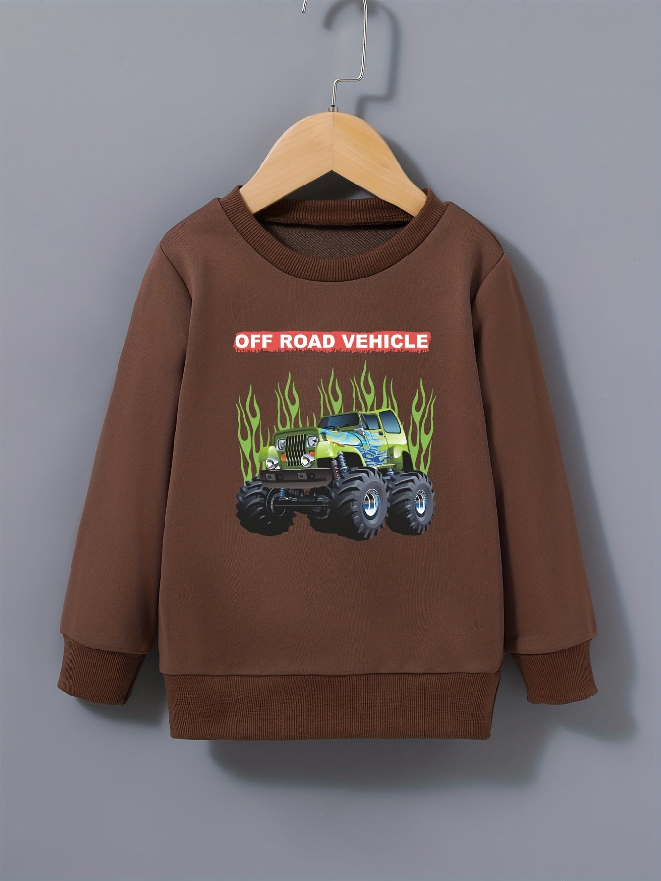 Flame Off road Vehicle Print Boys Casual Pullover Sweatshirt