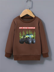 Flame Off road Vehicle Print Boys Casual Pullover Sweatshirt