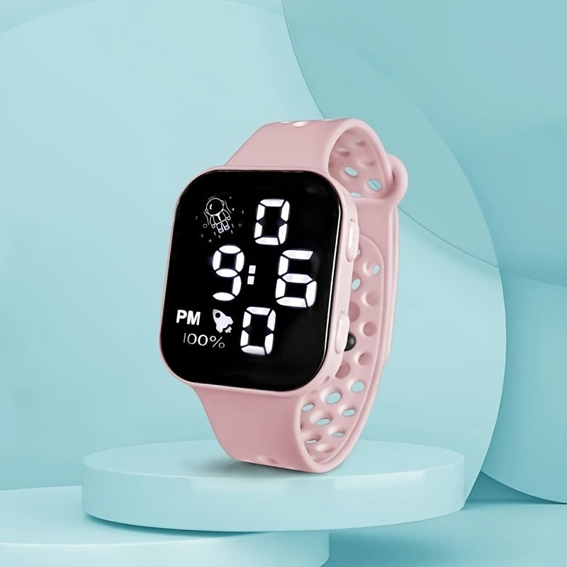 Unisex Kids Digital Watch Clear Display Silicone Band Electronic Wristwatch