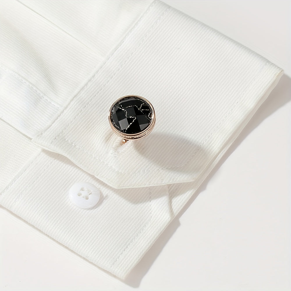 Retro Inlaid Marble Round Cufflinks Closure Unisex Buckle