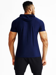 Men's Short Sleeve Hooded Sport Shirt for Fitness Training