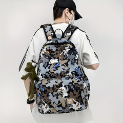 Camouflage Backpack with Frog Pendant for School and Travel