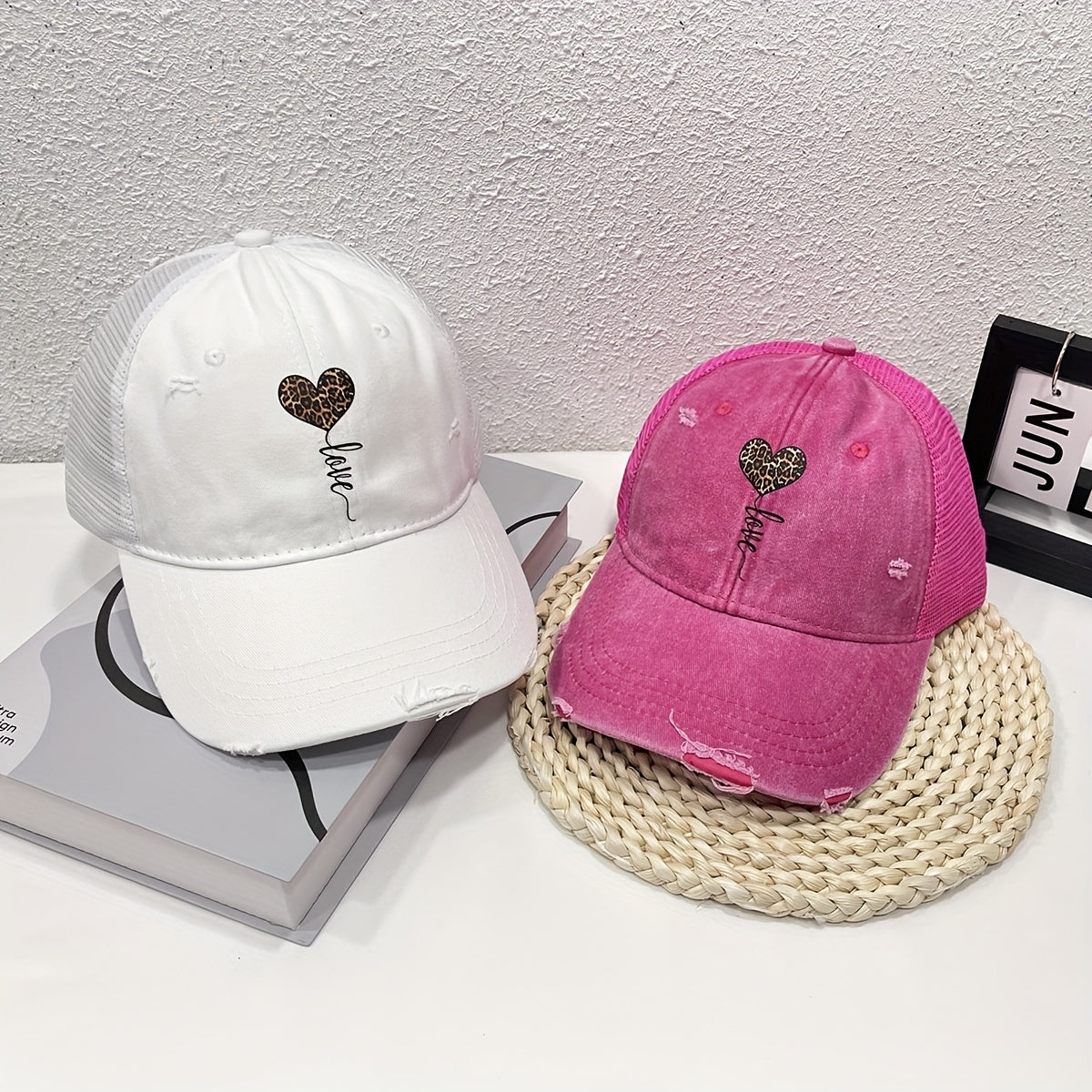 Leopard Print Distressed Baseball Cap for Women