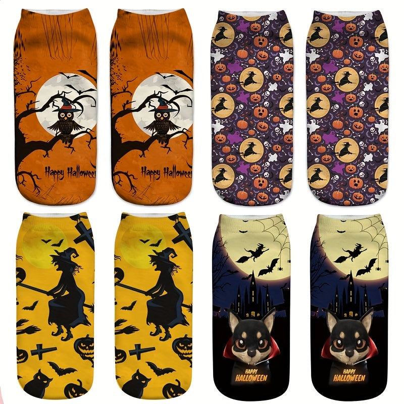 4 Pairs Halloween Pattern Socks & Low Cut Socks Women's Stockings