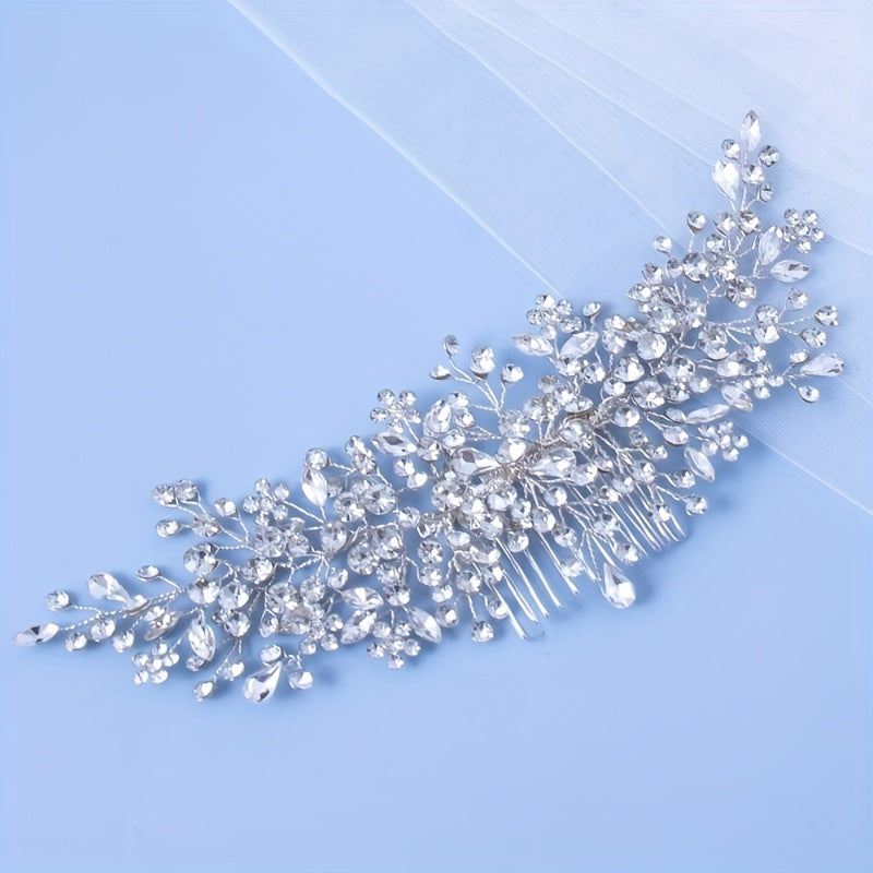 Faux Pearl Rhinestone Leaf Hair Comb Wedding Party Accessory