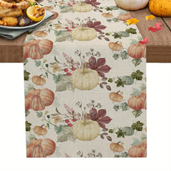 Autumn Pumpkin & Maple Leaves Linen Table Runner 33.02x182.8