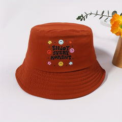 Smiling Face Print Fisherman Cap Cartoon Coffee Bucket Hat