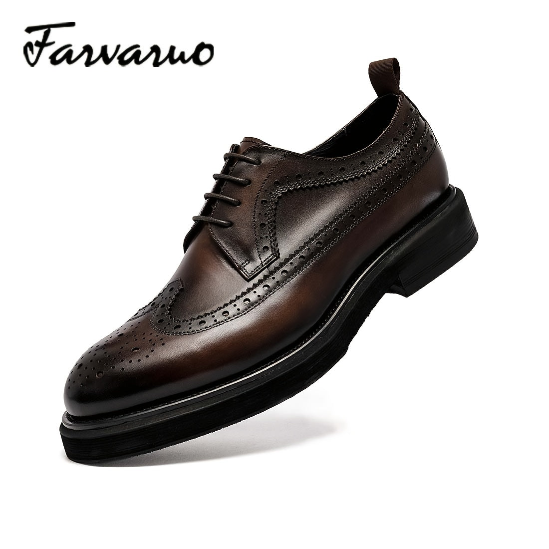 FARWARWO Leather Wingtip Brogue Derby Shoes for Party Wedding
