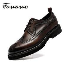 FARWARWO Leather Wingtip Brogue Derby Shoes for Party Wedding