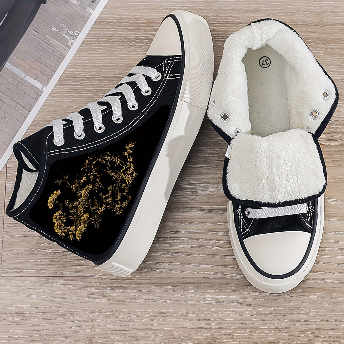 Golden Dragon Plush Lined Thermal Canvas Sneakers