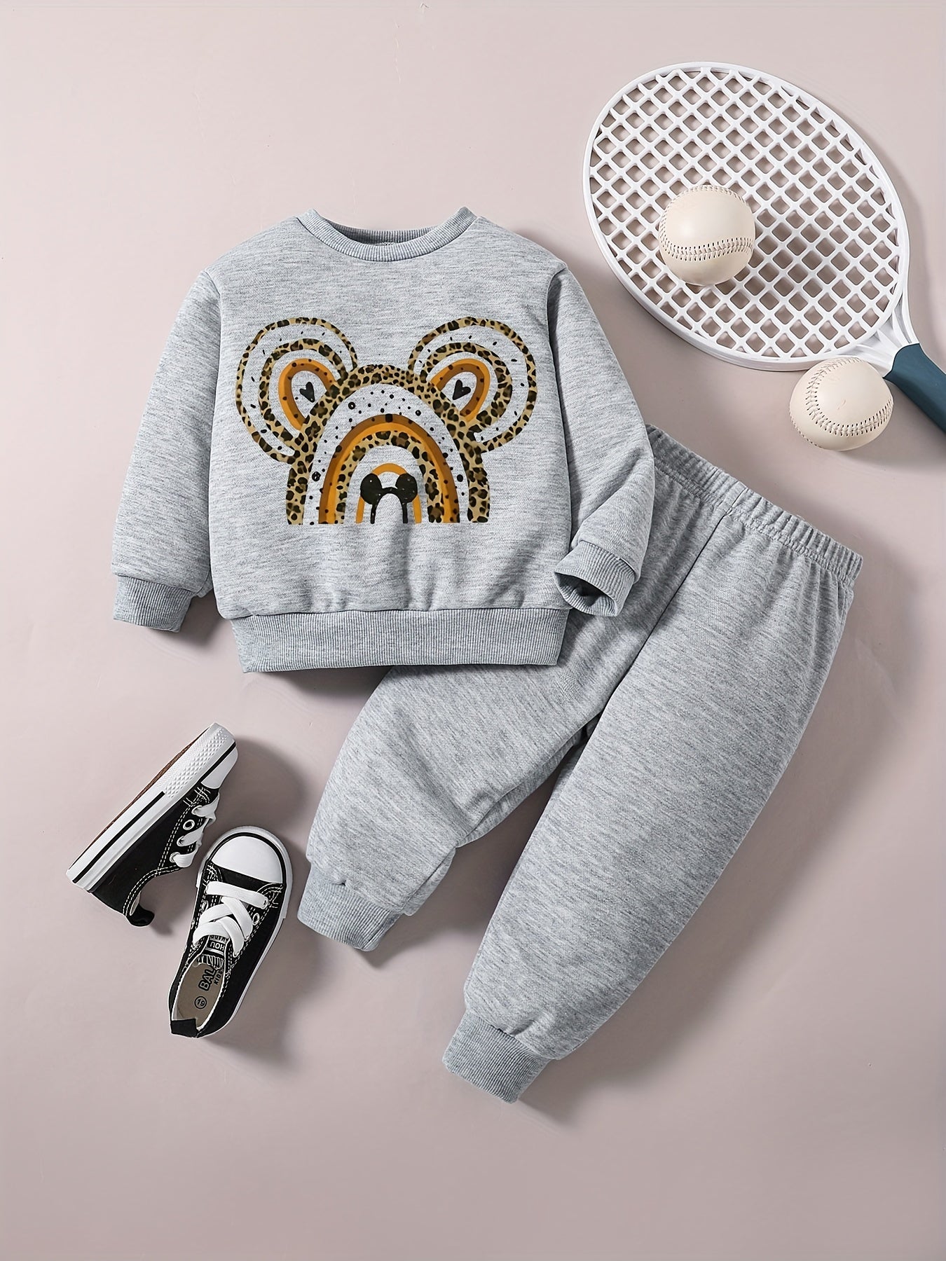 Rainbow Mouse Graphic Sweatshirt Pants Set for Baby Girls Boys