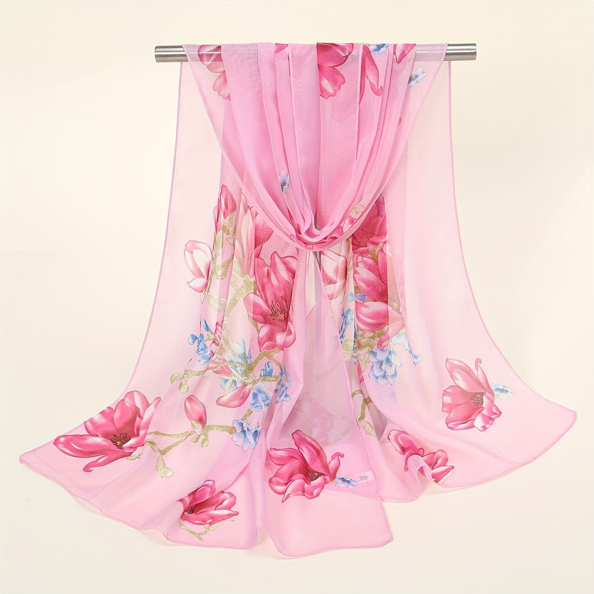 Flower Print Chiffon Scarf Lightweight Sunscreen Shawl
