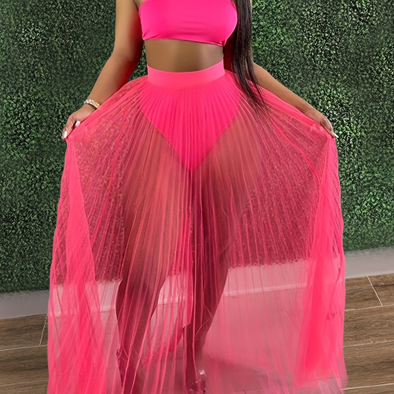 Bandeau Bikini Set with Cover Up Maxi Skirt - Clubwear Set