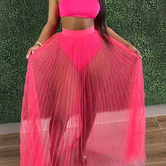 Bandeau Bikini Set with Cover Up Maxi Skirt - Clubwear Set
