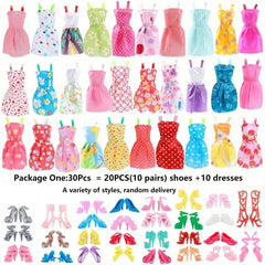 Doll Clothes & Accessories Set: Wedding Gown, Dresses, Shoes, Jewelry, Crowns