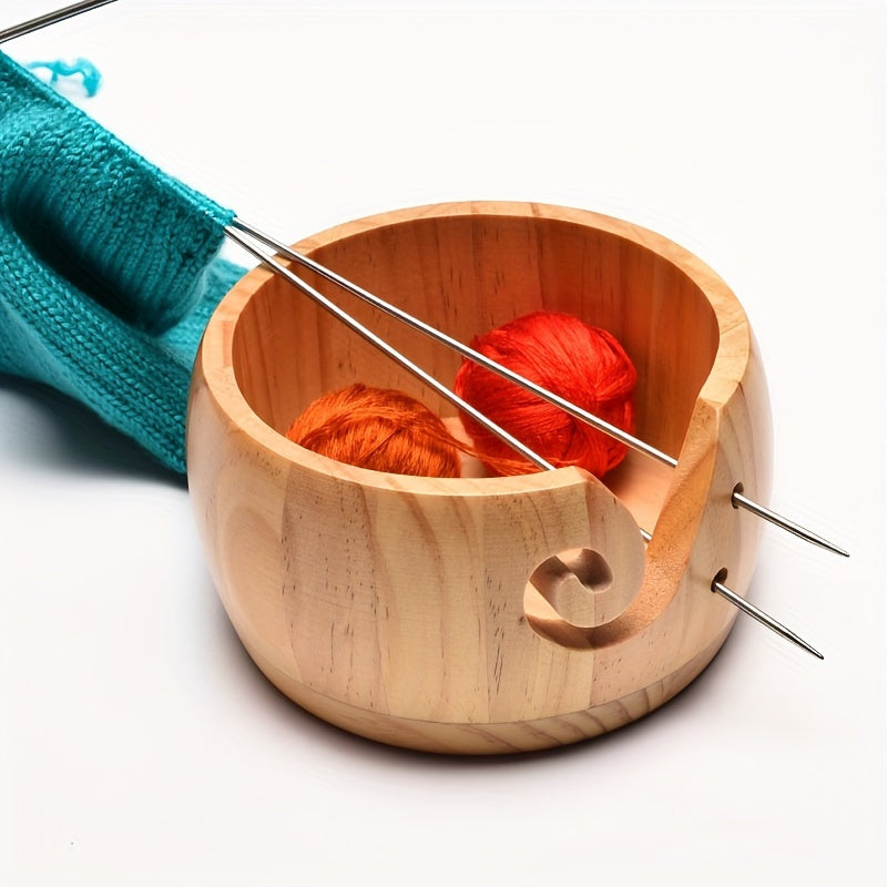 Wooden Yarn Bowl with Lid for Knitting Crochet - Yarn Ball Holder