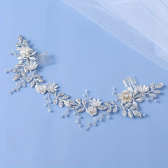 Crystal Faux Pearl Headband Tiara Silvery Flower Rhinestone Hairband
