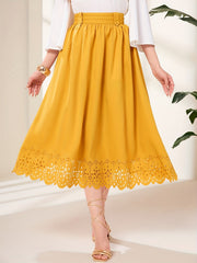 Ruched High Waist Midi Skirt Solid Color
