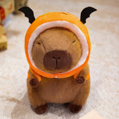 Capybara Plush Toy w/ Pumpkin Bat Headband Soft Anime Stuffed Animal Halloween C