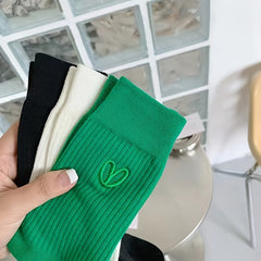 5 Pairs Heart Print Crew Socks Breathable Sports Stockings