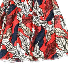 Vintage Red Leaves Print Scarf Classic Shawl Frayed Edge