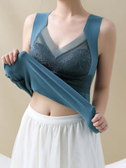 Contrast Lace Thermal Underwear V Neck Top