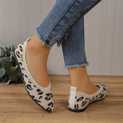 Leopard Print Flats Soft Sole Slip On Shoes Pointed Toe