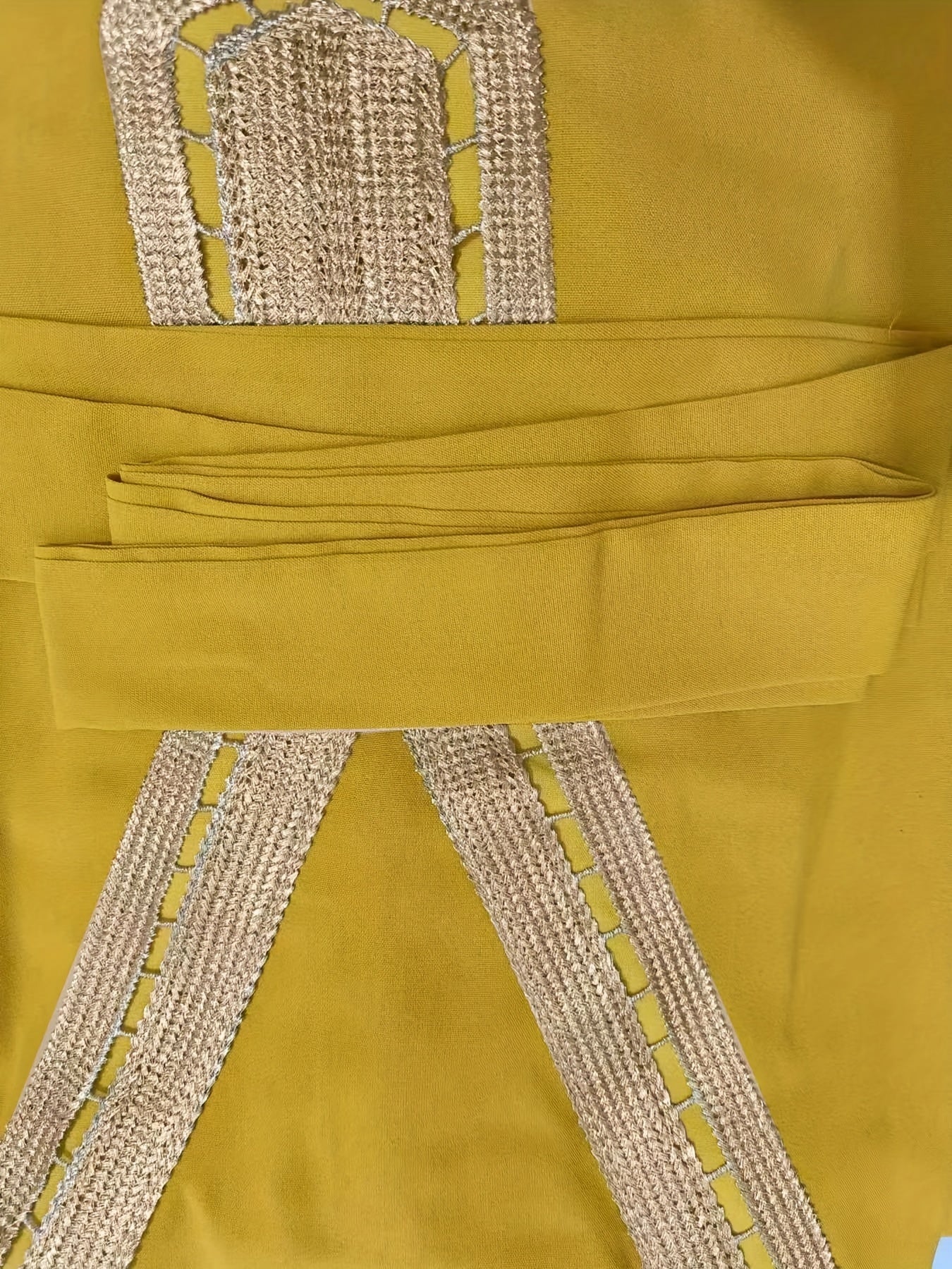 Applique Lantern Sleeve V Neck Belted Tunic Top & Wide Leg Pants Set