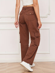 Brown Cargo Pants Straight Legs Loose Fit Denim Y2K & Kpop Style