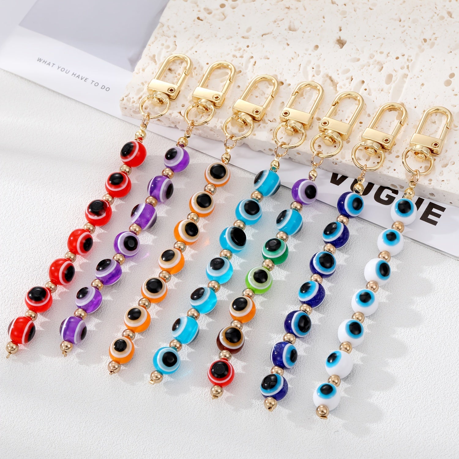 Boho Rainbow Evil Eye Beads Keychain Key Ring Lucky Eye Bag Car Accessories