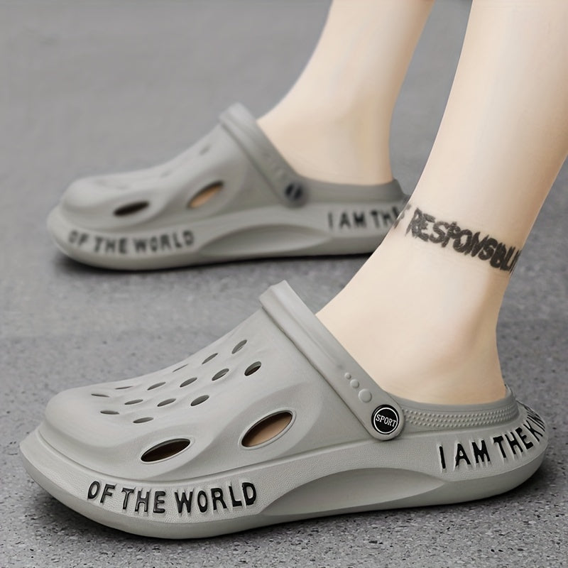 Men's Alphabet Detail Lightweight Comfy Clogs Hollow Out Non Slip Garden Shoes