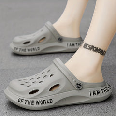 Men's Alphabet Detail Lightweight Comfy Clogs Hollow Out Non Slip Garden Shoes
