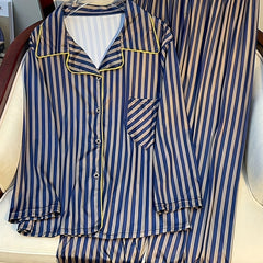 Stripe Print Pajama Set Button Up Top & Pants