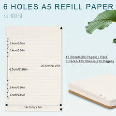 A5 Planner Filler Paper 6 Hole Punched 100gsm 270 Pages Beige Lined