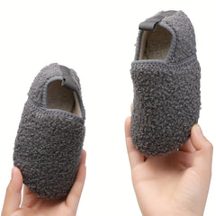 Boys Warm Fleece House Shoes Non Slip Soft Bottom Winter Indoor Shoes