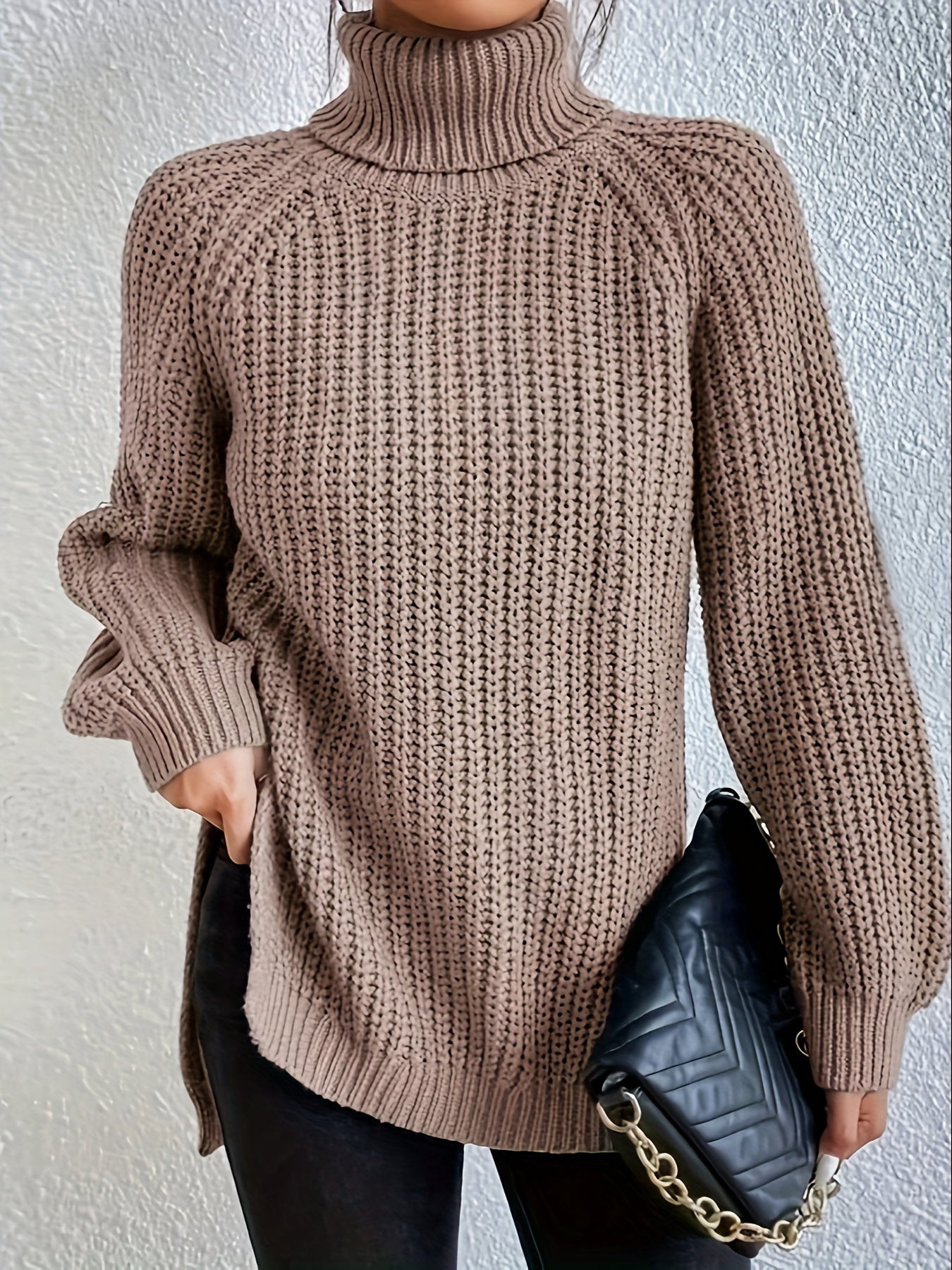 Casual Sweater Women's Plus Solid Color Turtle Neck Jumper