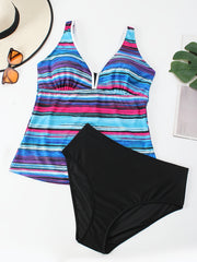 Plus Striped Print V Neck Cami Top with Panty Set