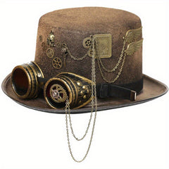 Gothic Steampunk Chain Hat Goggles Skull Wings Gear Decor
